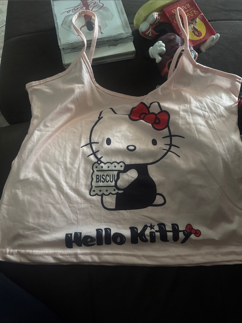 Hello Kitty Light Pink Tank Top with Red Bow Graphic